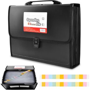 26 Pockets Expanding File Accordion Folder with Handle, Letter A4 Paper Size Expandable Plastic File Folder Wallet Portable Document Organizer with Flap & Buckle for Travel School Office