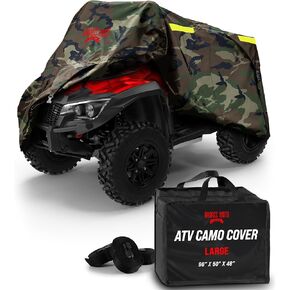 Badass Moto ATV Covers Waterproof Outdoor Heavy Duty, 4 Wheeler Cover – ATV Cover Four Wheeler Rip-Resistant, Night-Reflective Quad Cover, 4 Wheeler Accessories - NoZipper-Camo Large 95" Long