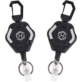 2-Pack Retractable Keychain - Heavy Duty Badge Holder, Retractable ID Badge Reel, Carabiner Badge Clip, Tactical Key Chain with 32" Steel Retractable Cord, 8.0 oz