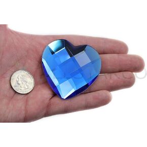 Allstarco 60mm Blue Sapphire H104 Large Heart Acrylic Flat Back Rhinestones for Cosplay Costume Making, Props Embelishments Plastic Gems Decor Jewels - 2 Pieces