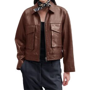 BZB Womens Faux Leather Motorcycle Jacket 2024 Trendy Pockets Bomber Zip Up Cropped Jackets Winter Coat Outerwear
