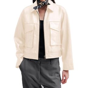 BZB Womens Faux Leather Motorcycle Jacket 2024 Trendy Pockets Bomber Zip Up Cropped Jackets Winter Coat Outerwear