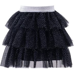 KARETT Toddler Girls Tutu Skirt Layered Tiered Skirted Ruffle Little Girls Tulle Dance Dress Sparkling Silver Dot