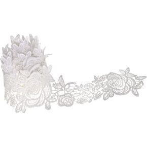 White Lace Trim Vintage Lace Ribbon Flower Leaf Solid Scalloped Edge Crochet Hollow Embroidery Lace Fabric for Bridal Wedding Decoration Christmas Gift Package DIY Sewing Craft Supply (Style 6)