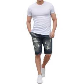 Men's Distressed Jean Blue Shorts Casual Ripped Summer Denim Short Pants with Pockets