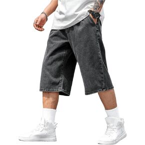 Verdusa Men's Straight Leg Denim Shorts Solid Casual 3/4 Capri Pants with Pockets