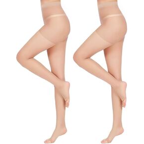 2-Pack Women's Sheer Tights Control Top Toeless Pantyhose and Gentle Leg Support
