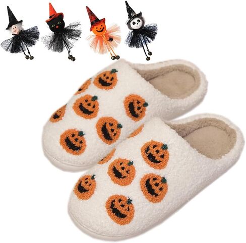Halloween Ghost Pumpkin Slippers for Womens & Mens - Cozy Spooky Skeleton Plush Slippers - Perfect Halloween & Christmas Gift in Kuwait