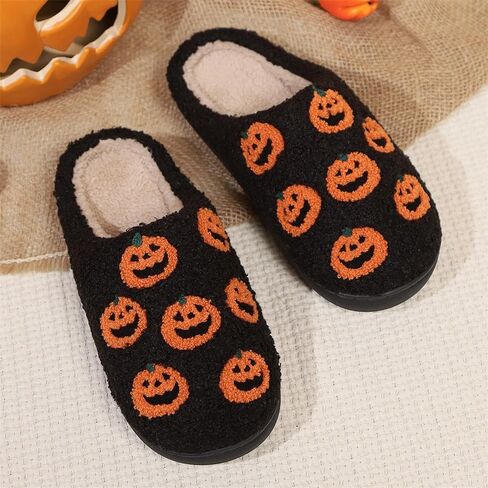 Halloween Ghost Pumpkin Slippers for Womens & Mens - Cozy Spooky Skeleton Plush Slippers - Perfect Halloween & Christmas Gift in Kuwait