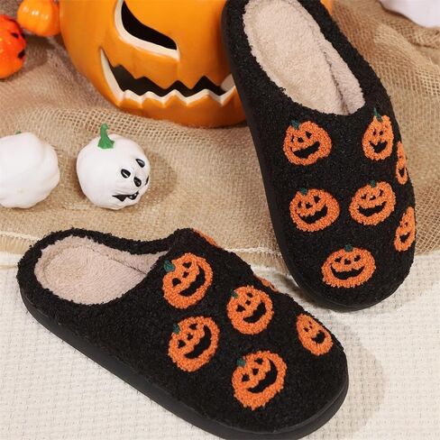 Halloween Ghost Pumpkin Slippers for Womens & Mens - Cozy Spooky Skeleton Plush Slippers - Perfect Halloween & Christmas Gift in Kuwait