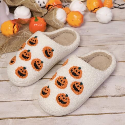 Halloween Ghost Pumpkin Slippers for Womens & Mens - Cozy Spooky Skeleton Plush Slippers - Perfect Halloween & Christmas Gift in Kuwait