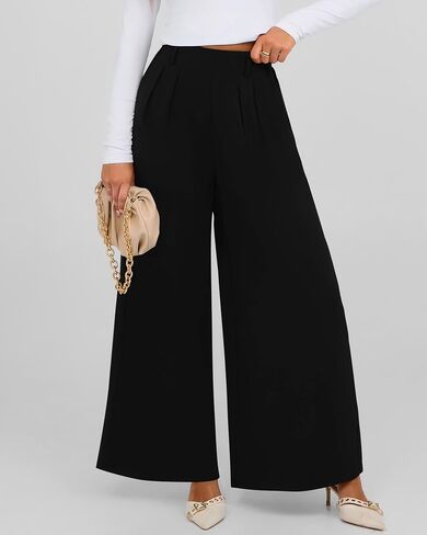 BTFBM Women's Elegant Flowy Dress Pants Front Pleated High Waisted Casual Wide Leg Loose Palazzo Trousers with Pockets in Saudi Arabia