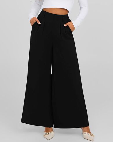 BTFBM Women's Elegant Flowy Dress Pants Front Pleated High Waisted Casual Wide Leg Loose Palazzo Trousers with Pockets in Saudi Arabia