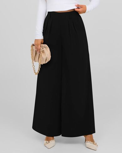 BTFBM Women's Elegant Flowy Dress Pants Front Pleated High Waisted Casual Wide Leg Loose Palazzo Trousers with Pockets in Saudi Arabia