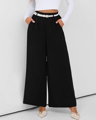 BTFBM Women's Elegant Flowy Dress Pants Front Pleated High Waisted Casual Wide Leg Loose Palazzo Trousers with Pockets in Saudi Arabia