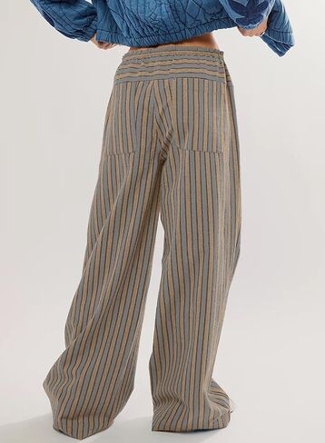 Acelitt Women Casual Drawstring Elastic Waist Loose Wide Leg Striped Pants with Pockets, S-XXL in Saudi Arabia