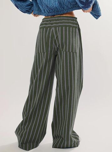 Acelitt Women Casual Drawstring Elastic Waist Loose Wide Leg Striped Pants with Pockets, S-XXL in Saudi Arabia