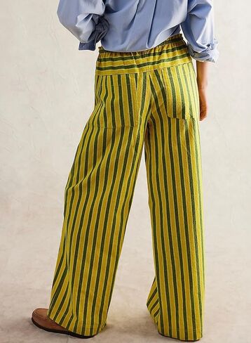 Acelitt Women Casual Drawstring Elastic Waist Loose Wide Leg Striped Pants with Pockets, S-XXL in Saudi Arabia