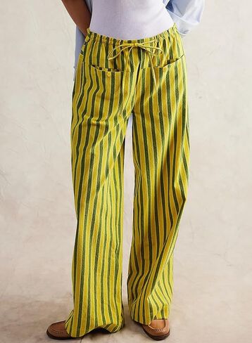 Acelitt Women Casual Drawstring Elastic Waist Loose Wide Leg Striped Pants with Pockets, S-XXL in Saudi Arabia