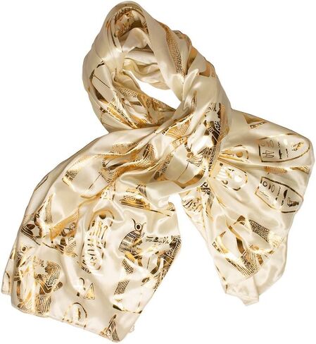 Discoveries Egyptian Imports Hieroglyphic Pharaonic Scarf - Black, White or Cream and Gold - Made in Egypt in Saudi Arabia