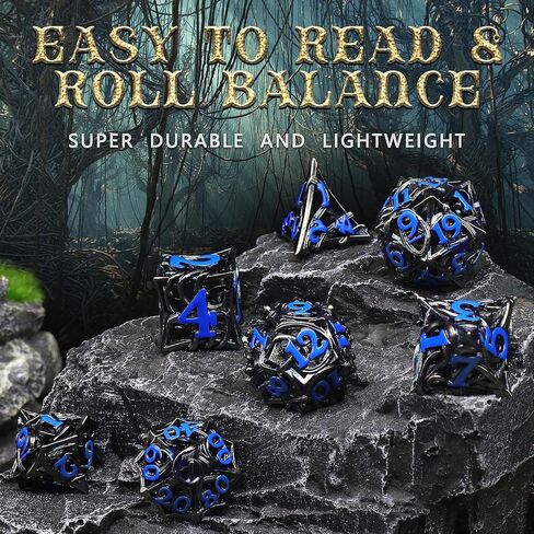 Glow in The Dark DND Dice Metal Dungeons and Dragon Dice of 7 Polyhedral Dice Set Hollow Metal Vine D&D Dice D and D RPG Dice for Role Playing Game (Vine Glow Blue) in Saudi Arabia