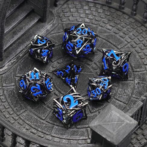 Glow in The Dark DND Dice Metal Dungeons and Dragon Dice of 7 Polyhedral Dice Set Hollow Metal Vine D&D Dice D and D RPG Dice for Role Playing Game (Vine Glow Blue) in Saudi Arabia