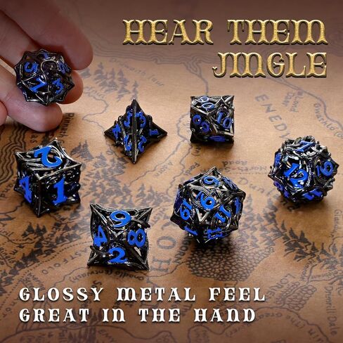 Glow in The Dark DND Dice Metal Dungeons and Dragon Dice of 7 Polyhedral Dice Set Hollow Metal Vine D&D Dice D and D RPG Dice for Role Playing Game (Vine Glow Blue) in Saudi Arabia