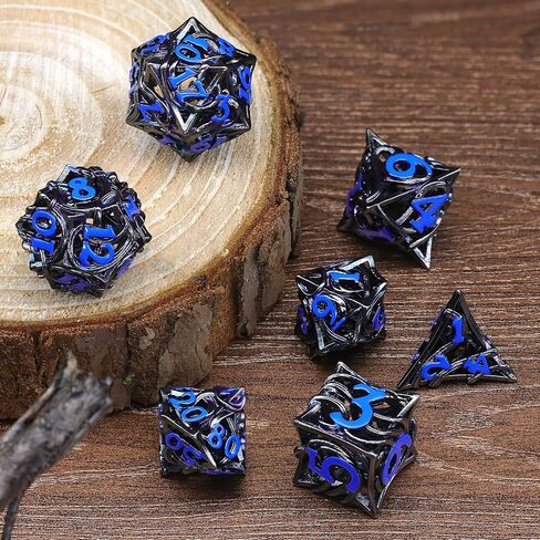Glow in The Dark DND Dice Metal Dungeons and Dragon Dice of 7 Polyhedral Dice Set Hollow Metal Vine D&D Dice D and D RPG Dice for Role Playing Game (Vine Glow Blue) in Saudi Arabia
