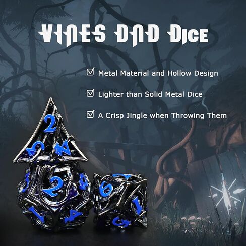 Glow in The Dark DND Dice Metal Dungeons and Dragon Dice of 7 Polyhedral Dice Set Hollow Metal Vine D&D Dice D and D RPG Dice for Role Playing Game (Vine Glow Blue) in Saudi Arabia