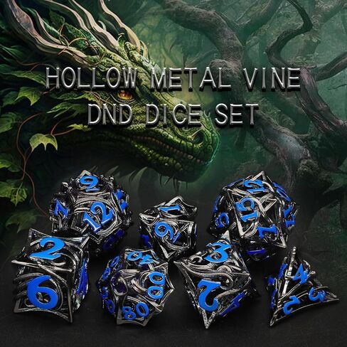 Glow in The Dark DND Dice Metal Dungeons and Dragon Dice of 7 Polyhedral Dice Set Hollow Metal Vine D&D Dice D and D RPG Dice for Role Playing Game (Vine Glow Blue) in Saudi Arabia