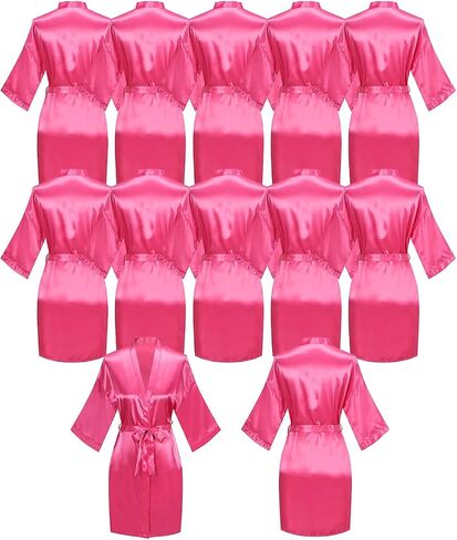 12 Pcs Silky Satin Kimono Robes Bride Bridesmaid Bathrobe for Women Short Sleepwear for Wedding Birthday Party in Kuwait