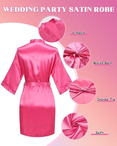 12 Pcs Silky Satin Kimono Robes Bride Bridesmaid Bathrobe for Women Short Sleepwear for Wedding Birthday Party in Kuwait