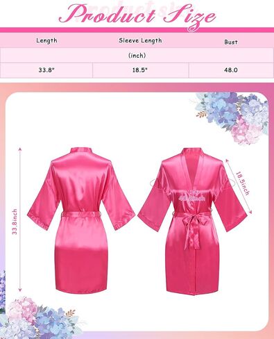 12 Pcs Silky Satin Kimono Robes Bride Bridesmaid Bathrobe for Women Short Sleepwear for Wedding Birthday Party in Kuwait