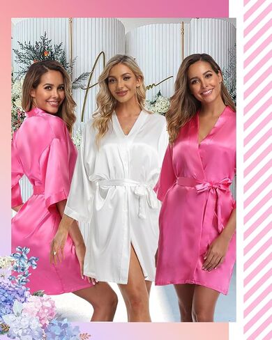 12 Pcs Silky Satin Kimono Robes Bride Bridesmaid Bathrobe for Women Short Sleepwear for Wedding Birthday Party in Kuwait
