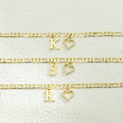 Initial Ankle Bracelets for Women Waterproof 14K Gold Plated Dainty Layered Figaro Chain Letter Initial CZ Heart Ankle Bracelets Set Summer Beach Jewelry for Women in Saudi Arabia