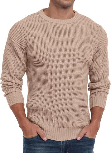 Askdeer Men's Pullover Sweater Waffle Textured Long Sleeve Knit Crewneck Casual Sweater in Saudi Arabia