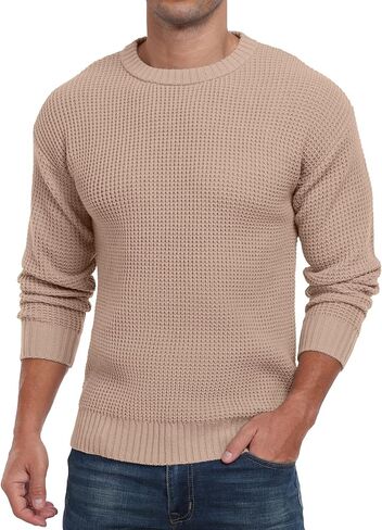 Askdeer Men's Pullover Sweater Waffle Textured Long Sleeve Knit Crewneck Casual Sweater in Saudi Arabia