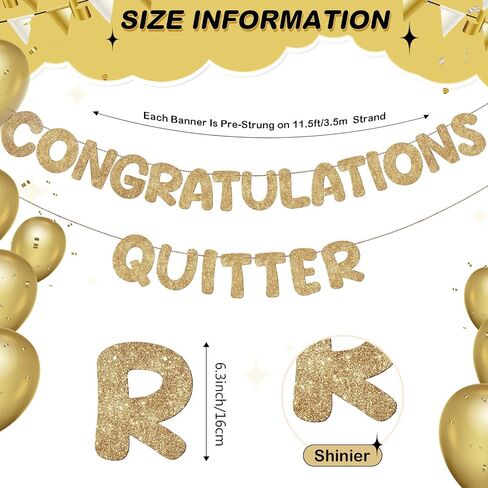Fulmoon Pre Strung Congratulations Quitter Glitter Banner Funny Retirement Banner Retirement Party Decorations Retirement Party Supplies Garland for Men Women Gifts, No DIY (Champagne Gold) in Kuwait