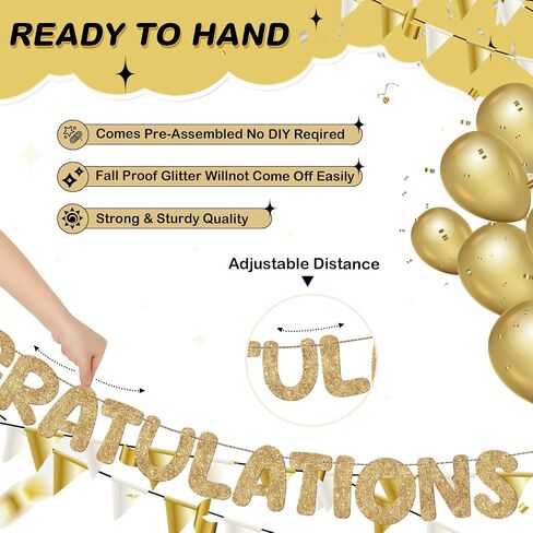 Fulmoon Pre Strung Congratulations Quitter Glitter Banner Funny Retirement Banner Retirement Party Decorations Retirement Party Supplies Garland for Men Women Gifts, No DIY (Champagne Gold) in Kuwait