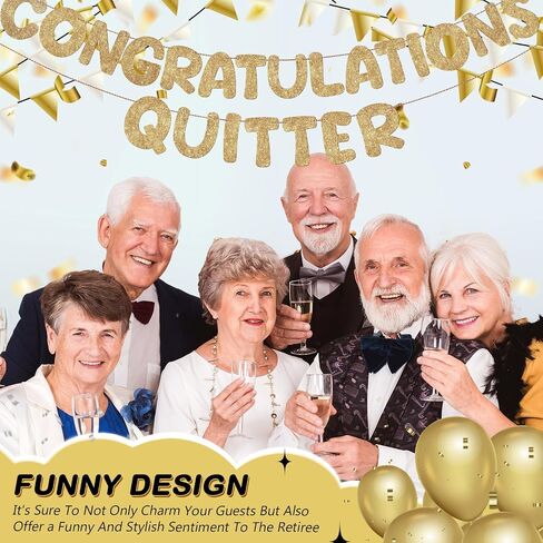 Fulmoon Pre Strung Congratulations Quitter Glitter Banner Funny Retirement Banner Retirement Party Decorations Retirement Party Supplies Garland for Men Women Gifts, No DIY (Champagne Gold) in Kuwait