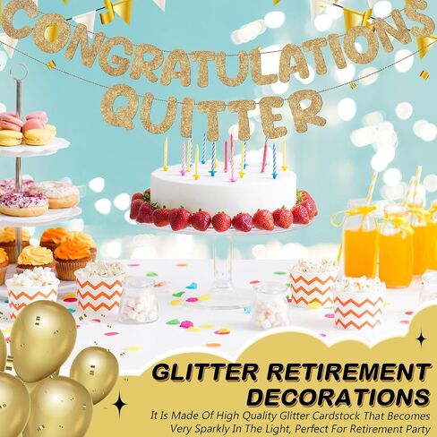 Fulmoon Pre Strung Congratulations Quitter Glitter Banner Funny Retirement Banner Retirement Party Decorations Retirement Party Supplies Garland for Men Women Gifts, No DIY (Champagne Gold) in Kuwait