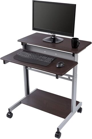 Stand Up Desk Store Rolling Adjustable Height Two Tier Standing Desk Computer Workstation (Silver Frame/Dark Walnut Top, 24" Wide) in Kuwait