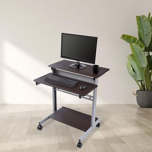 Stand Up Desk Store Rolling Adjustable Height Two Tier Standing Desk Computer Workstation (Silver Frame/Dark Walnut Top, 24" Wide) in Kuwait