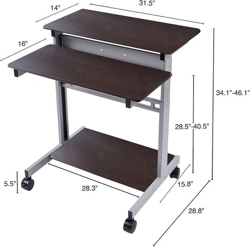 Stand Up Desk Store Rolling Adjustable Height Two Tier Standing Desk Computer Workstation (Silver Frame/Dark Walnut Top, 24" Wide) in Kuwait