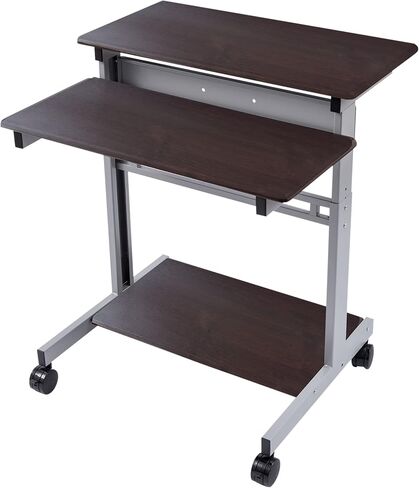 Stand Up Desk Store Rolling Adjustable Height Two Tier Standing Desk Computer Workstation (Silver Frame/Dark Walnut Top, 24" Wide) in Kuwait