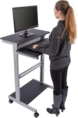 Stand Up Desk Store Rolling Adjustable Height Two Tier Standing Desk Computer Workstation (Silver Frame/Dark Walnut Top, 24" Wide) in Kuwait