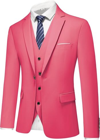 Mens 3 Piece Slim Fit Suit Set One Button Tuxedo, Ideal for Wedding and Business, Include Jacket, Vest, Pants, and Tie in Saudi Arabia