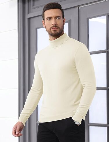 CRYSULLY Men's Turtleneck Sweaters Long Sleeve Pullover Sweater Lightweight Casual Knitted Sweater for Fall Winter Warm in Saudi Arabia