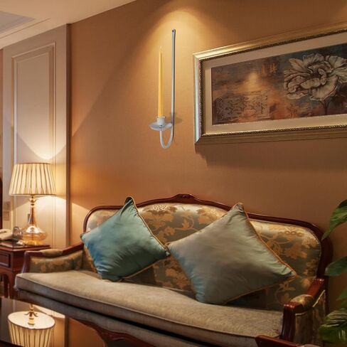 Wall Candle Holders for Taper Candles, Wall Candle Sconces Set of Two,Metal Candle Sconces Wall Decor for Home Living Room Dinning Room Bedroom Bathroom Decor(Gold/White) (White) in Saudi Arabia