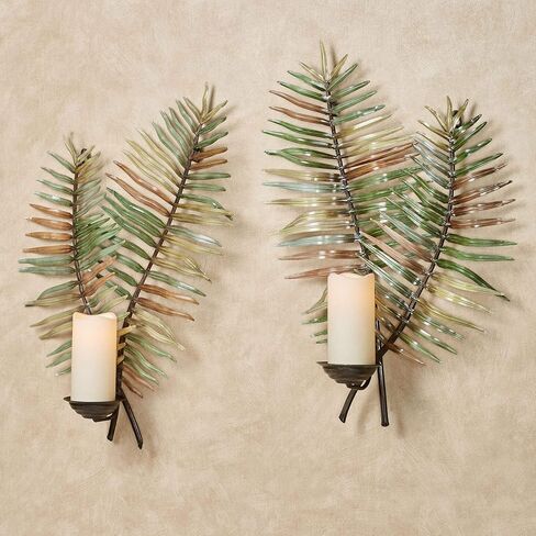 شمعدانات جدارية على شكل أوراق السرخس الاستوائية الغريبة باللون الأخضر مكونة من قطعتين - زوج شمعدان تحت عنوان لغرفة النوم وغرفة المعيشة والمطبخ in Kuwait